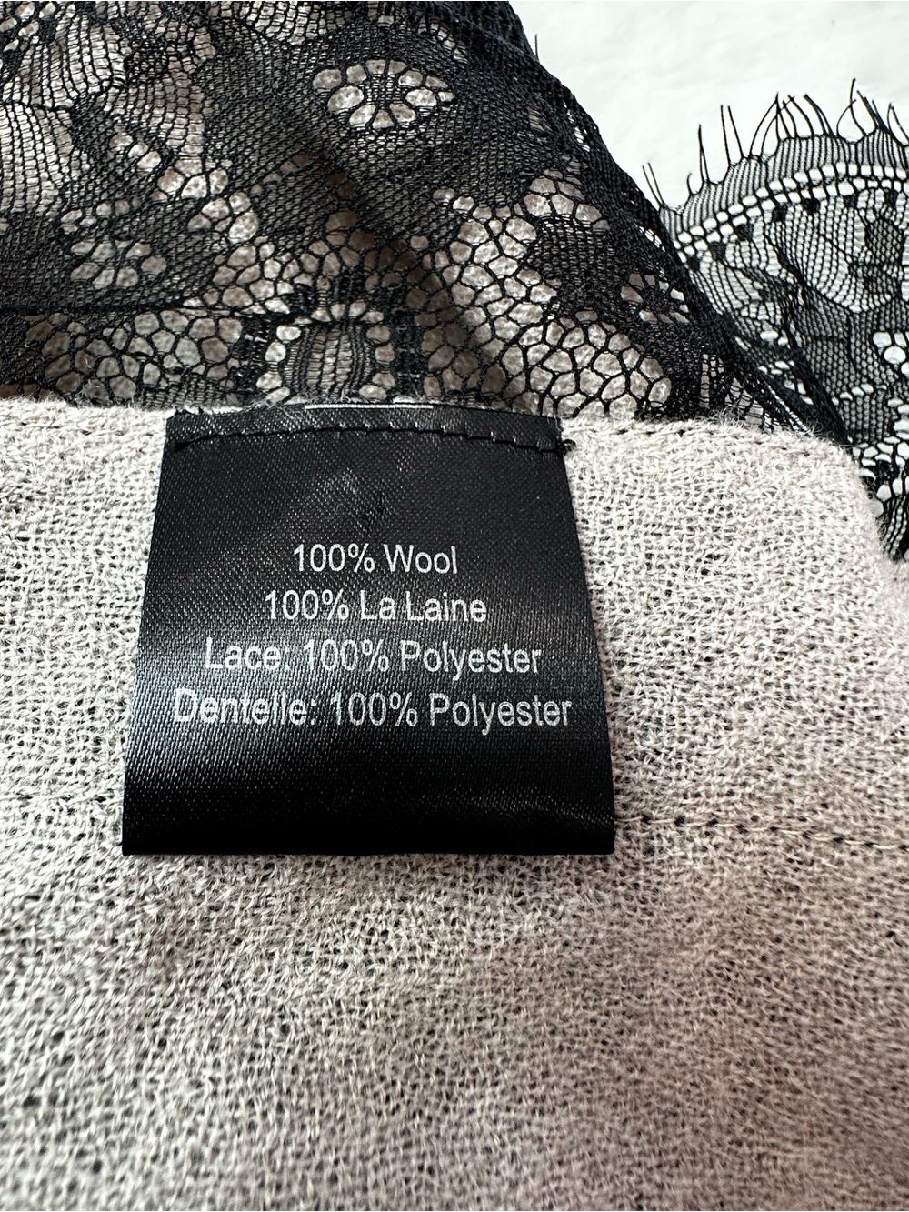 La Fiorentina Taupe Wrap with Black Floral Lace Edging triangle - Picture 5 of 12